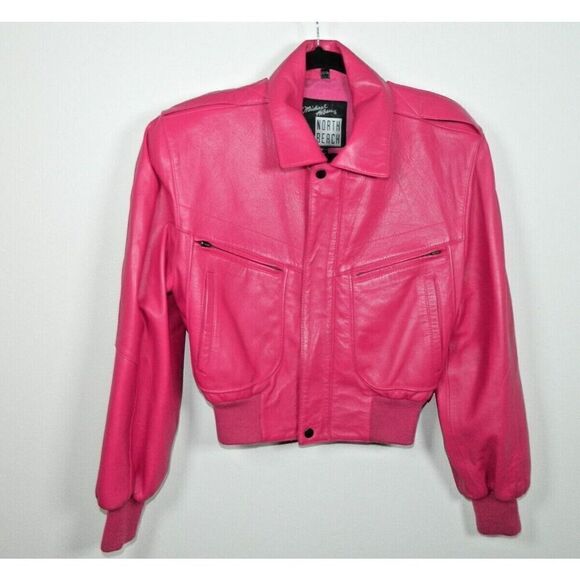 Michael Hoban North Beach Jacket Shorts‎ Set Size 7/8 Pink Leather 90's Pockets - Picture 2 of 15
